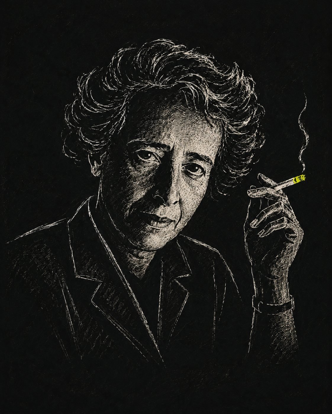 Porträt von Hannah Arendt mit Zigarette